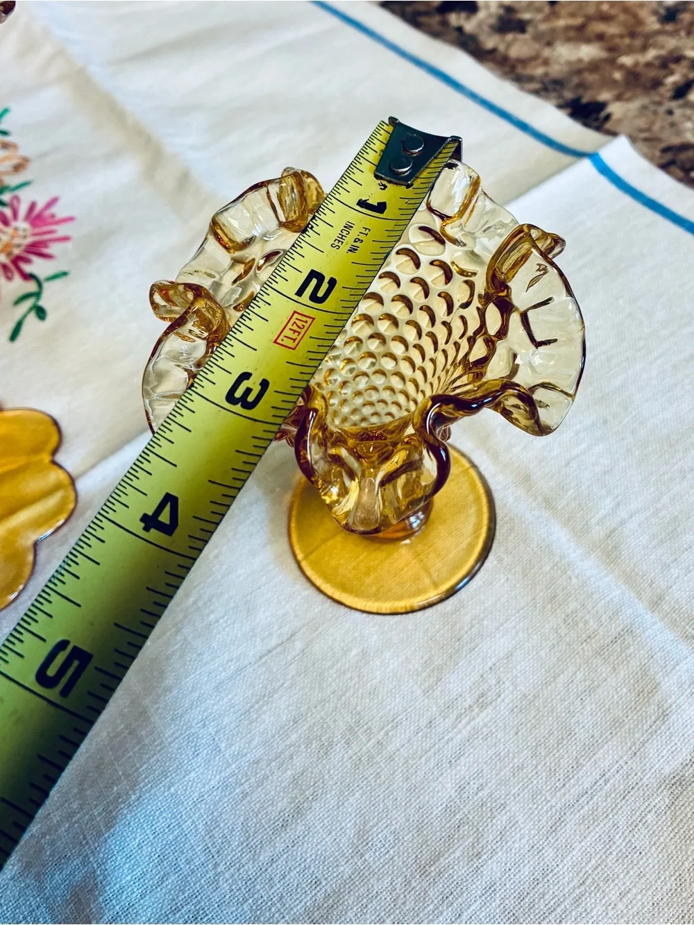 Amber Ruffled Hobnail Compote and Vase - Set